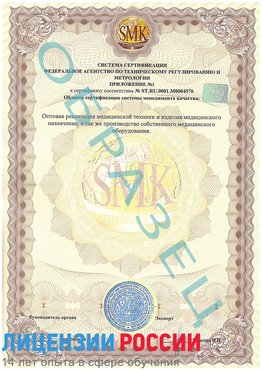 Образец сертификата соответствия (приложение) Далматово Сертификат ISO 13485